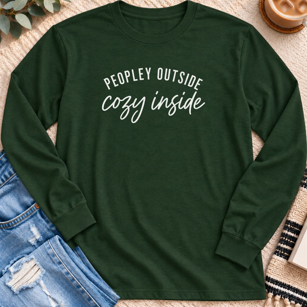 Peopley Outside, Cozy Inside Long Sleeve in Forest Green - Quiet Chaos Co unisex mental health long sleeve tee
