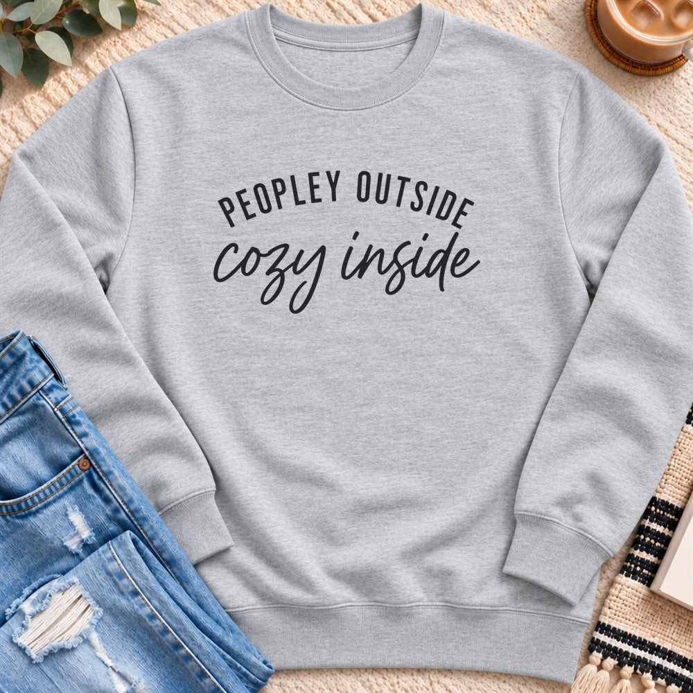 Peopley Outside, Cozy Inside Sweatshirt in Heather Grey - Quiet Chaos Co unisex mental health sweatshirt