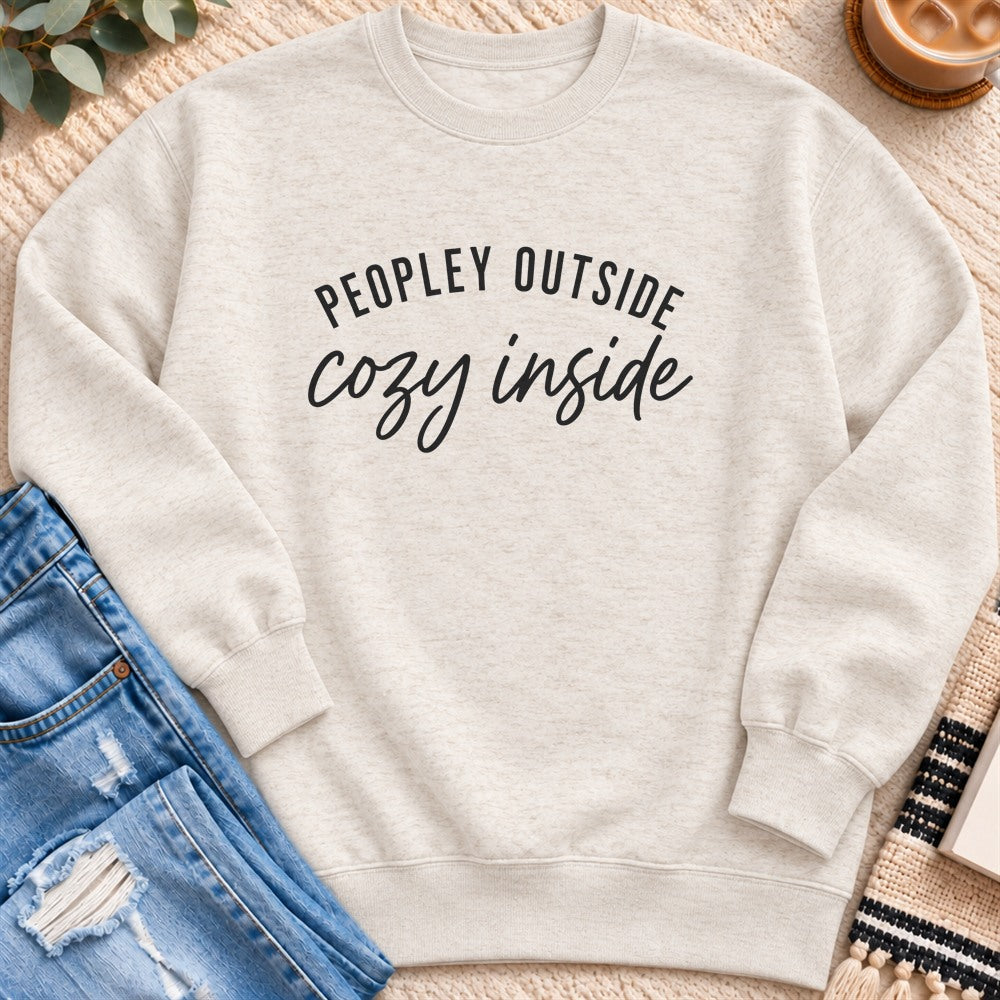 Peopley Outside, Cozy Inside Sweatshirt in Oatmeal Heather - Quiet Chaos Co unisex mental health sweatshirt