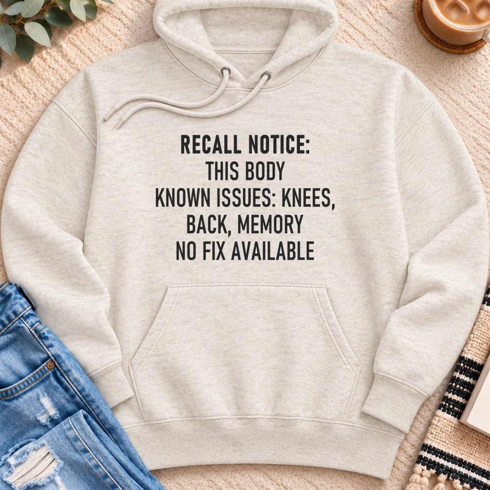 Recall Notice, This Body, No Fix Available Premium Hoodie in Oatmeal Heather - Quiet Chaos Co unisex mental health hoodie