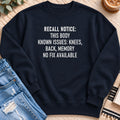 Recall Notice, This Body, No Fix Available Sweatshirt in Navy - Quiet Chaos Co unisex mental health sweatshirt
