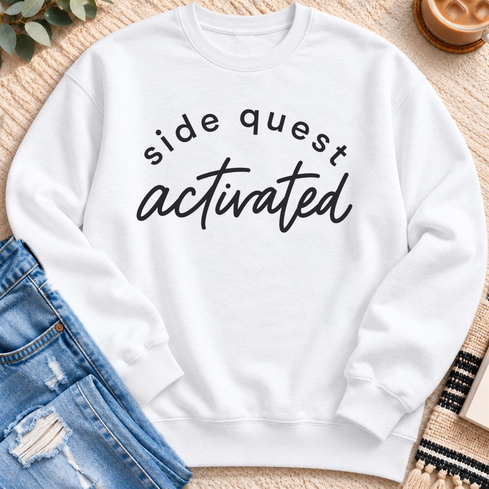 Side Quest Activated Sweatshirt in White - Quiet Chaos Co unisex mental health sweatshirt