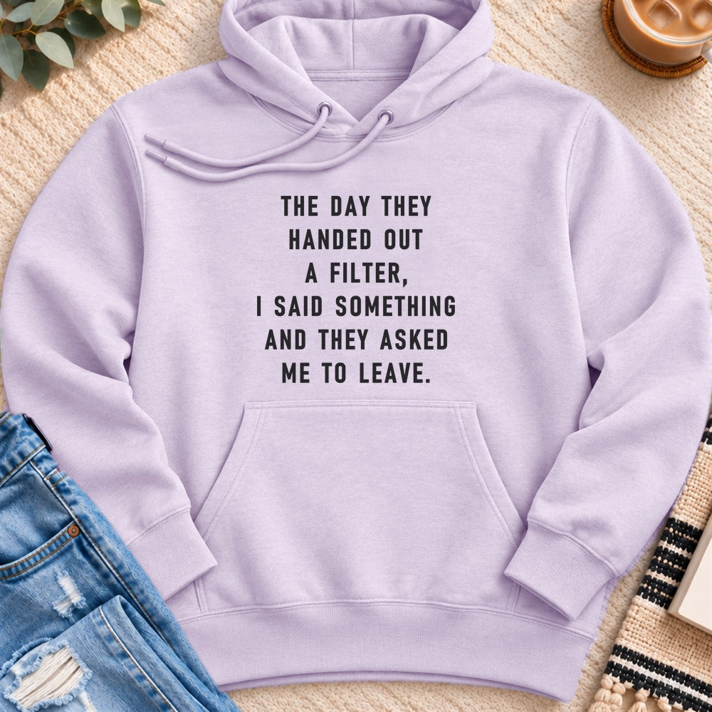 The Day They Handed out a Filter Premium Hoodie in Lilac - Quiet Chaos Co unisex mental health hoodie