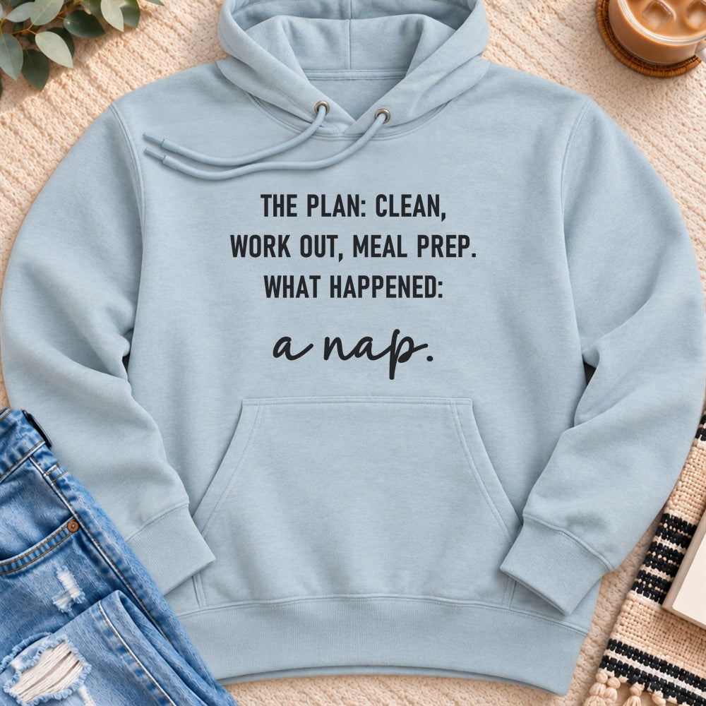 The Plan, and Then a Nap Premium Hoodie in Blue Mist - Quiet Chaos Co unisex mental health hoodie