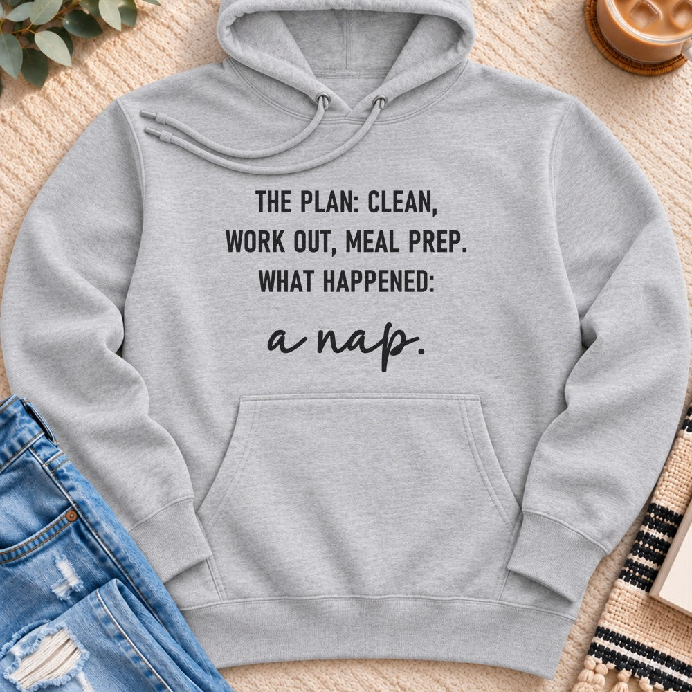 The Plan, and Then a Nap Premium Hoodie in Heather Grey - Quiet Chaos Co unisex mental health hoodie