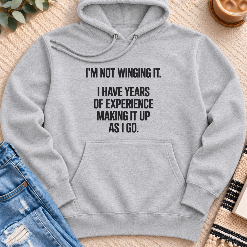 Years of Experience Making It Up Premium Hoodie in Heather Grey - Quiet Chaos Co unisex mental health hoodie