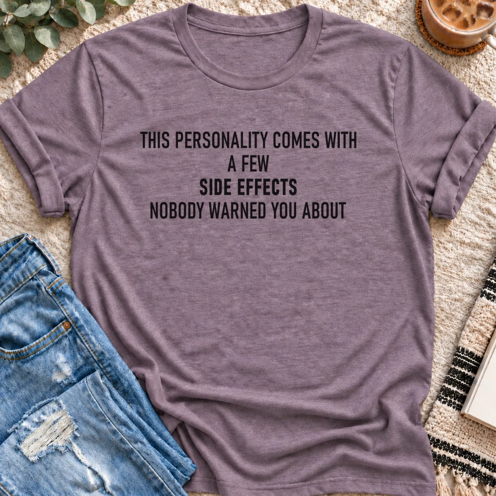 A Few Side Effects Nobody Warned You About T-shirt in Heather Purple - Quiet Chaos Co unisex mental health tee