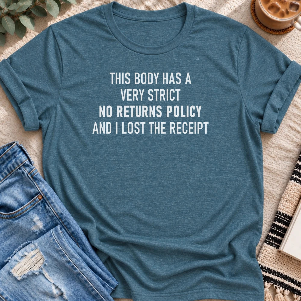A Very Strict No Returns Policy T-shirt in Heather Deep Teal - Quiet Chaos Co unisex mental health tee