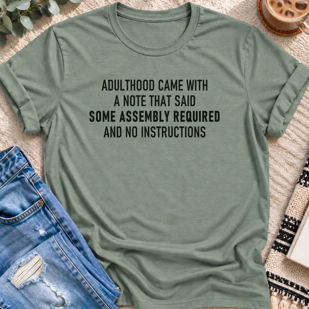 Adulthood, Some Assembly Required T-shirt in Sage - Quiet Chaos Co unisex mental health tee