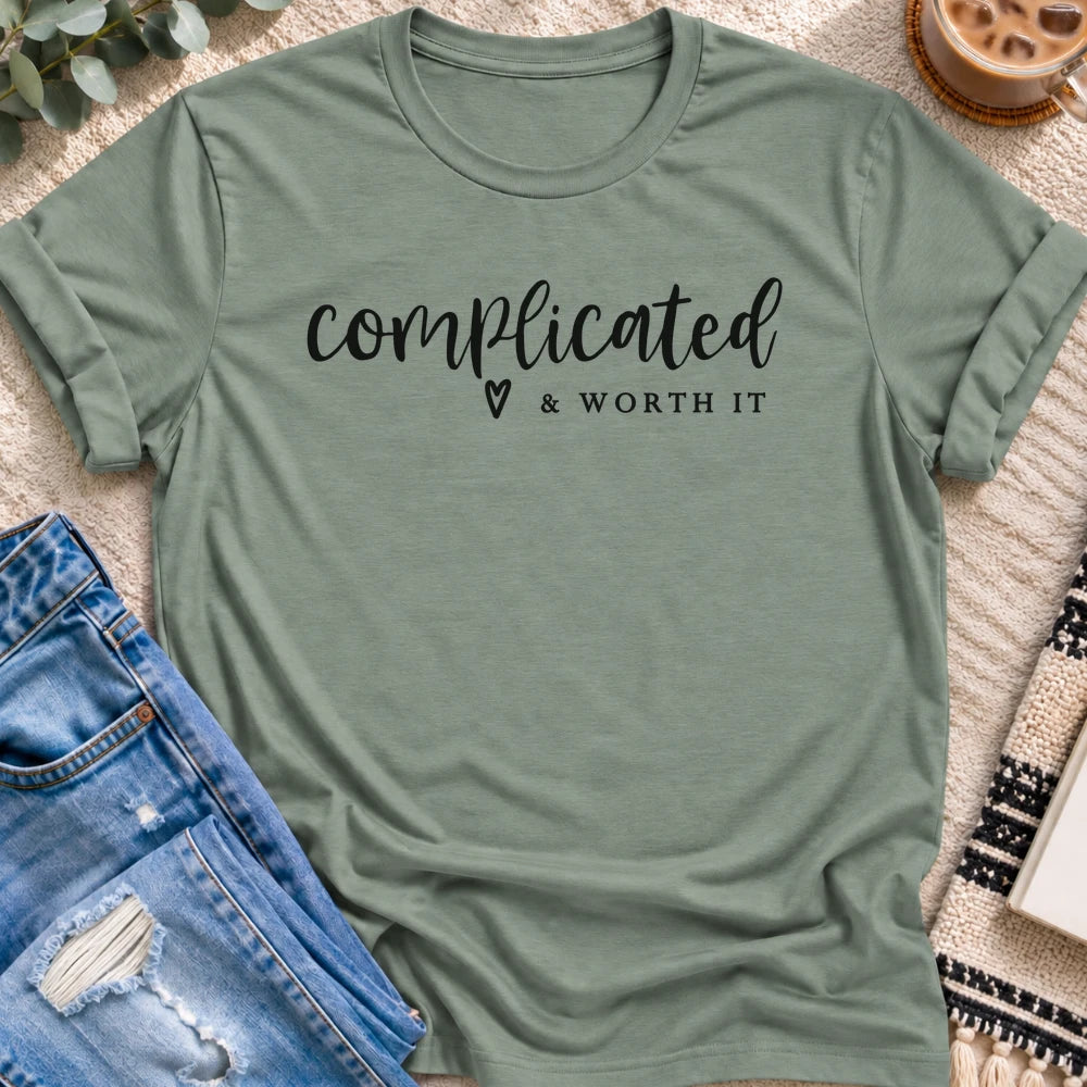 Complicated & Worth It T-shirt in Sage - Quiet Chaos Co unisex mental health tee