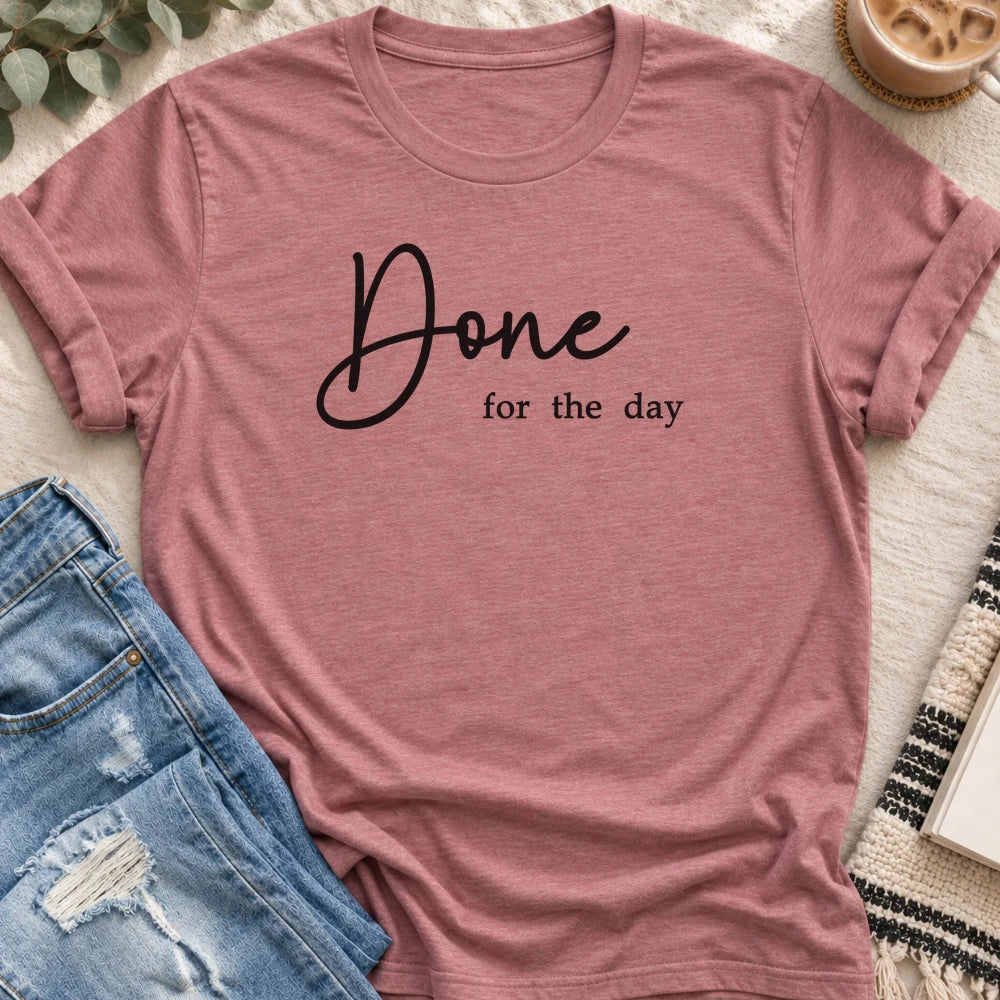 Done for the Day T-shirt in Heather Mauve - Quiet Chaos Co unisex mental health tee