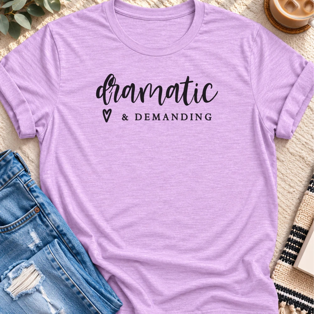 Dramatic & Demanding T-shirt in Heather Prism Lilac - Quiet Chaos Co unisex mental health tee