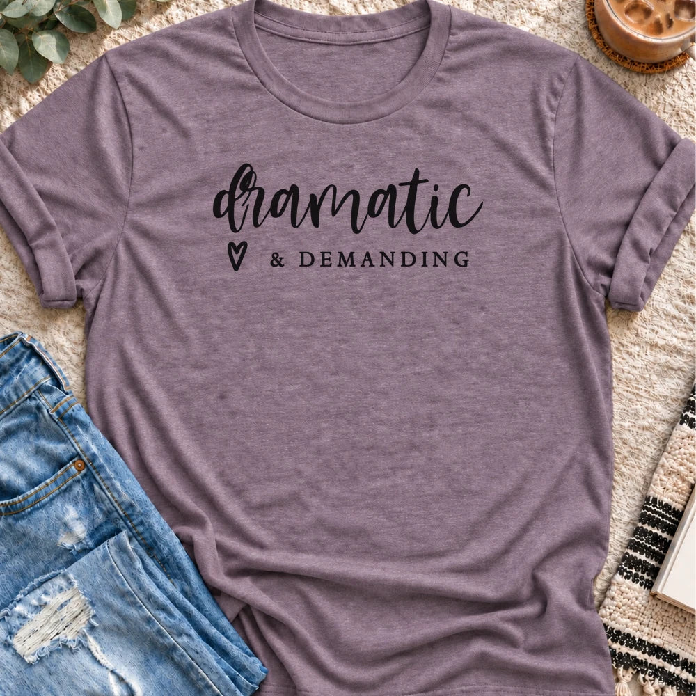 Dramatic & Demanding T-shirt in Heather Purple - Quiet Chaos Co unisex mental health tee