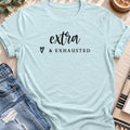 Extra & Exhausted T-shirt in Heather Prism Ice Blue - Quiet Chaos Co unisex mental health tee