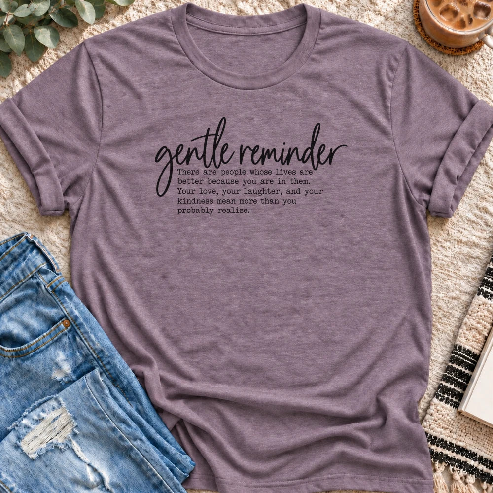 Gentle Reminder T-Shirt in Heather Purple - Quiet Chaos Co unisex mental health tee