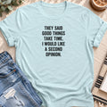 Good Things Take Time, Second Opinion T-shirt in Heather Prism Ice Blue - Quiet Chaos Co unisex mental health tee