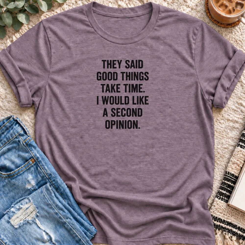 Good Things Take Time, Second Opinion T-shirt in Heather Purple - Quiet Chaos Co unisex mental health tee