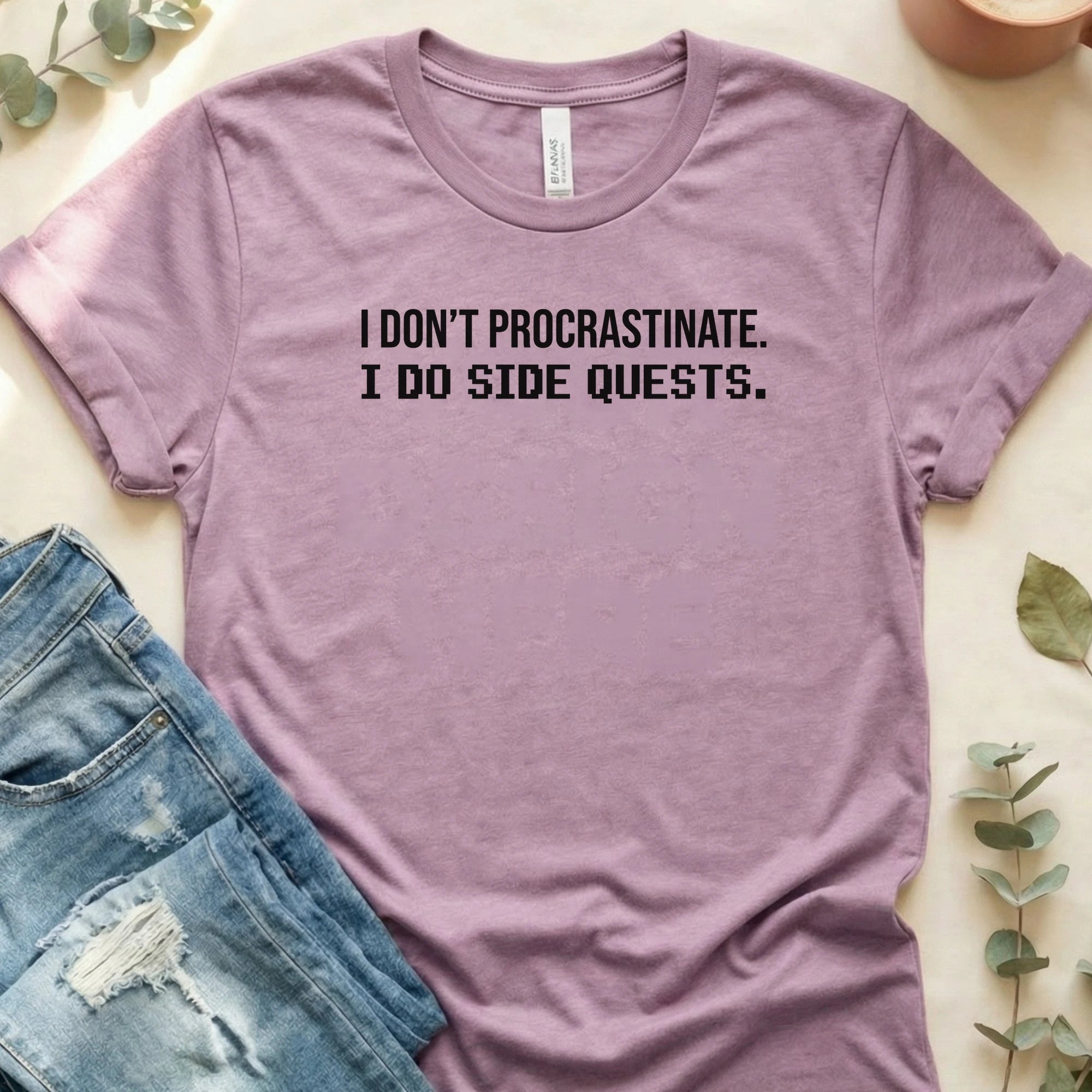 I Do Side Quests T-Shirt – Heather Prism Lilac Bella Canvas Unisex Tee | Quiet Chaos Co