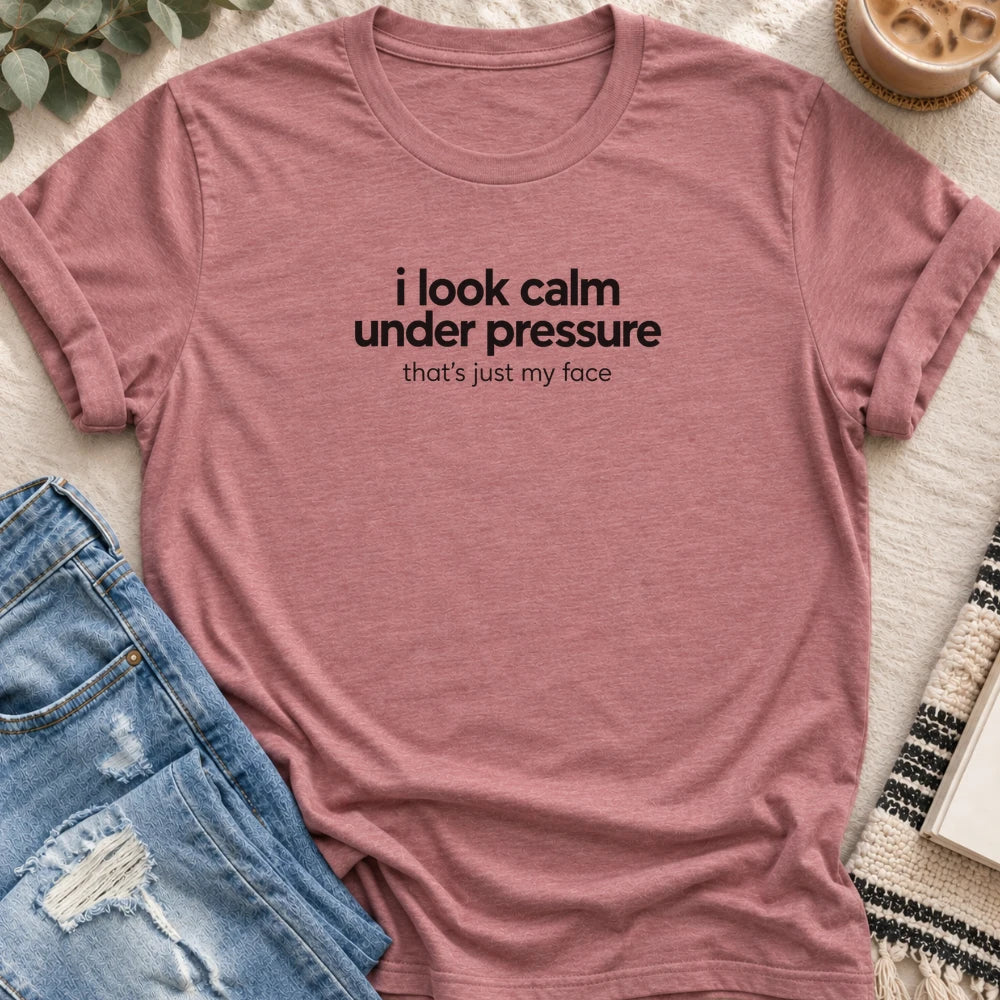 I Look Calm Under Pressure T-shirt in Heather Mauve - Quiet Chaos Co unisex mental health tee