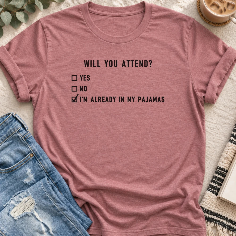 I'm Already in My Pajamas T-shirt in Heather Mauve - Quiet Chaos Co unisex mental health tee