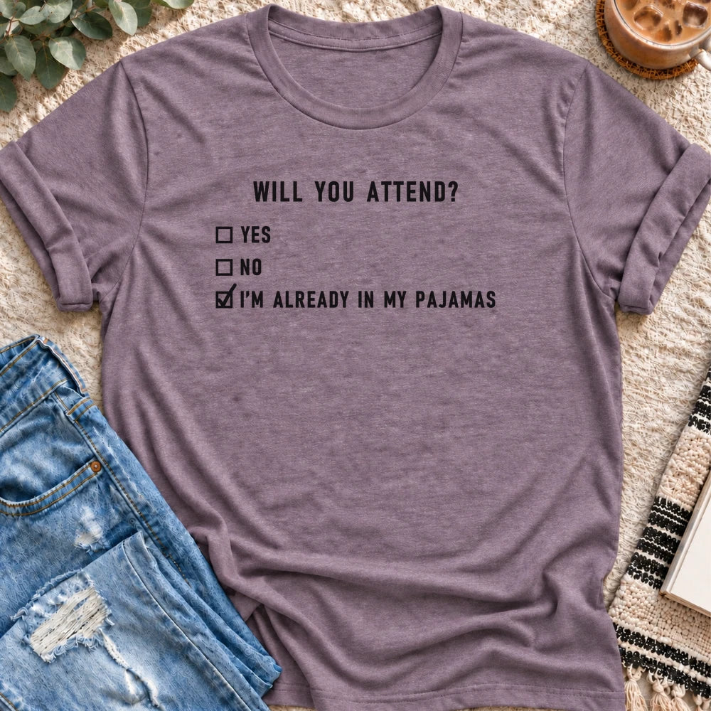 I'm Already in My Pajamas T-shirt in Heather Purple - Quiet Chaos Co unisex mental health tee