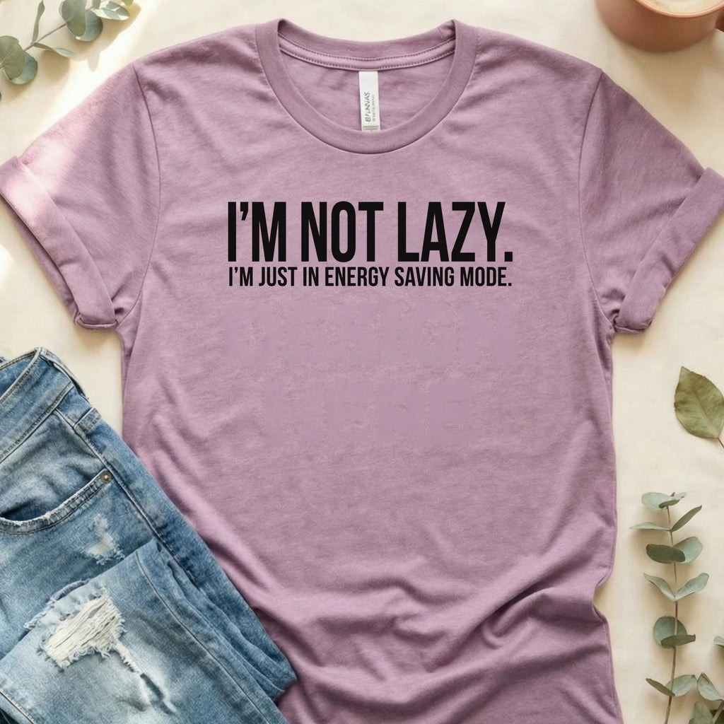 I'm in Energy Saving Mode T-Shirt – Heather Prism Lilac Bella Canvas Unisex Tee | Quiet Chaos Co