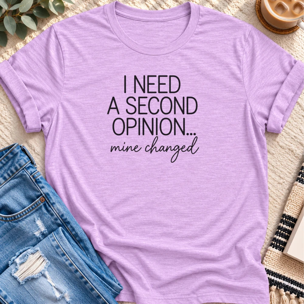 I Need a Second Opinion, Mine Changed T-shirt in Heather Prism Lilac - Quiet Chaos Co unisex mental health tee