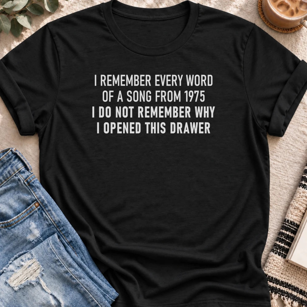 I Remember Every Word of a Song From 1975 T-shirt in Black - Quiet Chaos Co unisex mental health tee