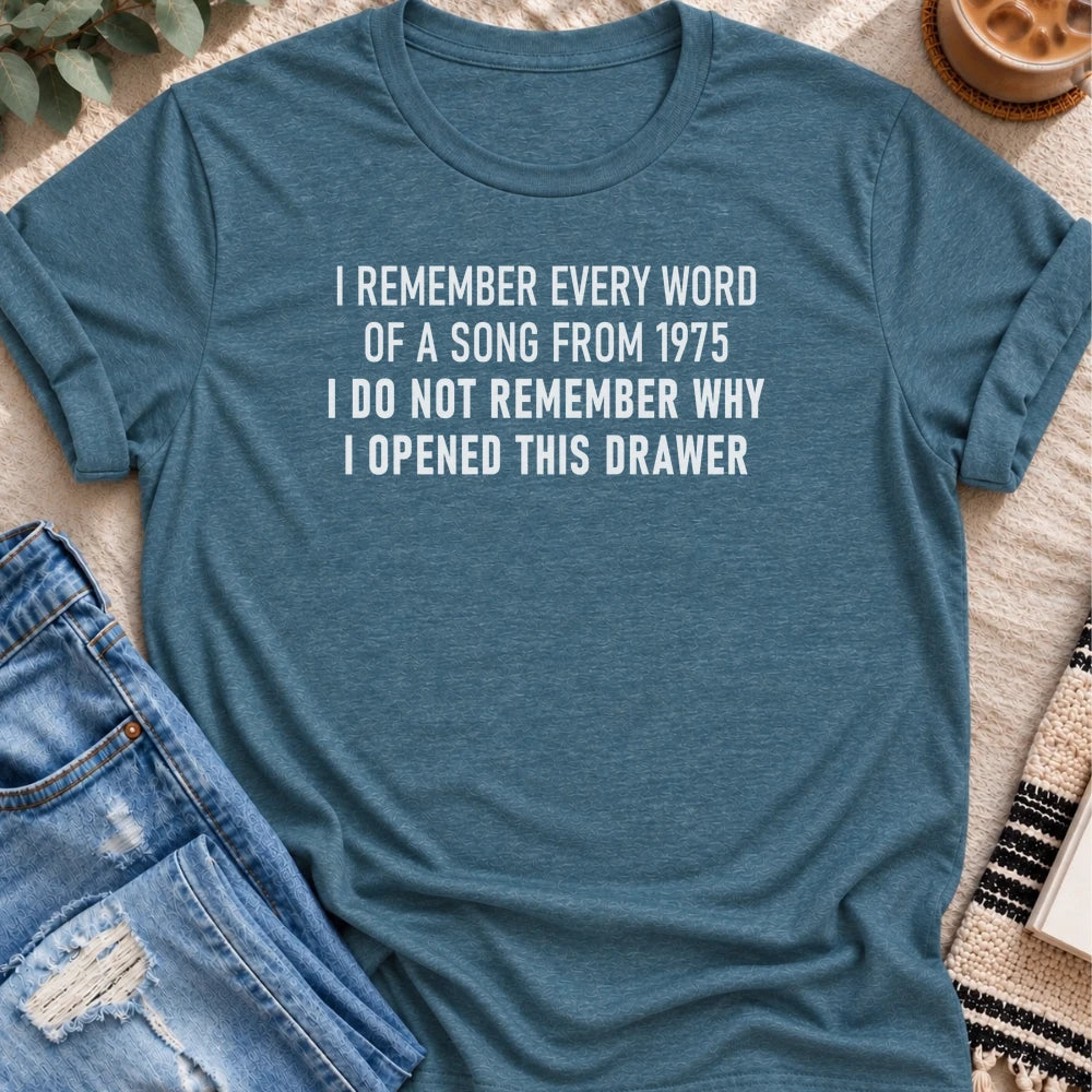 I Remember Every Word of a Song From 1975 T-shirt in Heather Deep Teal - Quiet Chaos Co unisex mental health tee