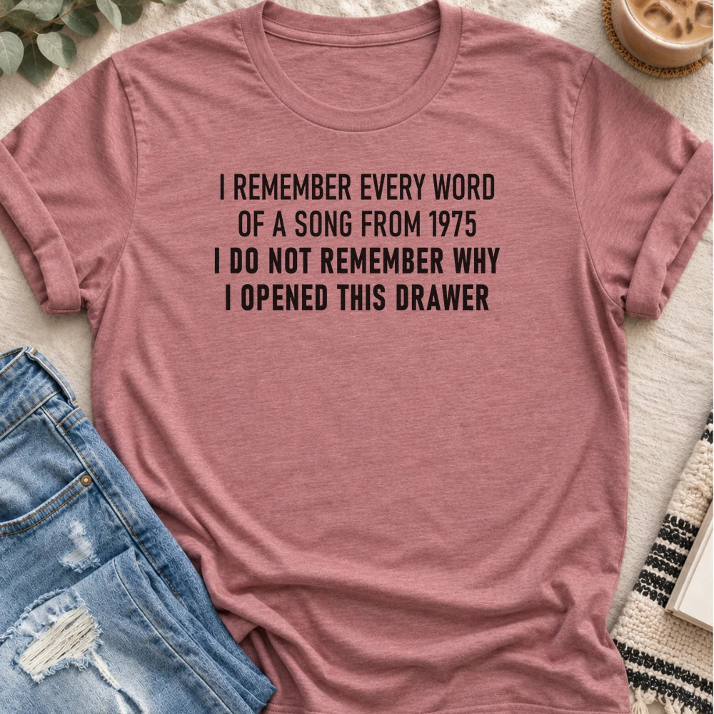 I Remember Every Word of a Song From 1975 T-shirt in Heather Mauve - Quiet Chaos Co unisex mental health tee