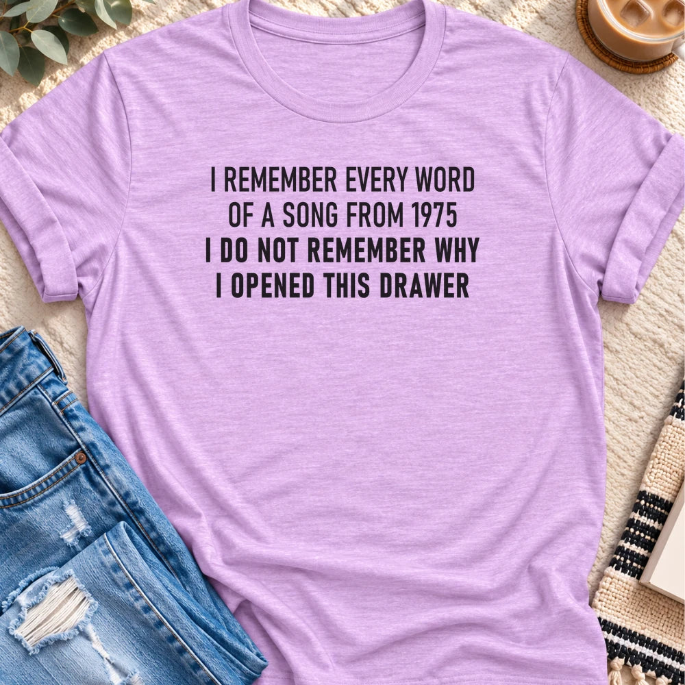 I Remember Every Word of a Song From 1975 T-shirt in Heather Prism Lilac - Quiet Chaos Co unisex mental health tee