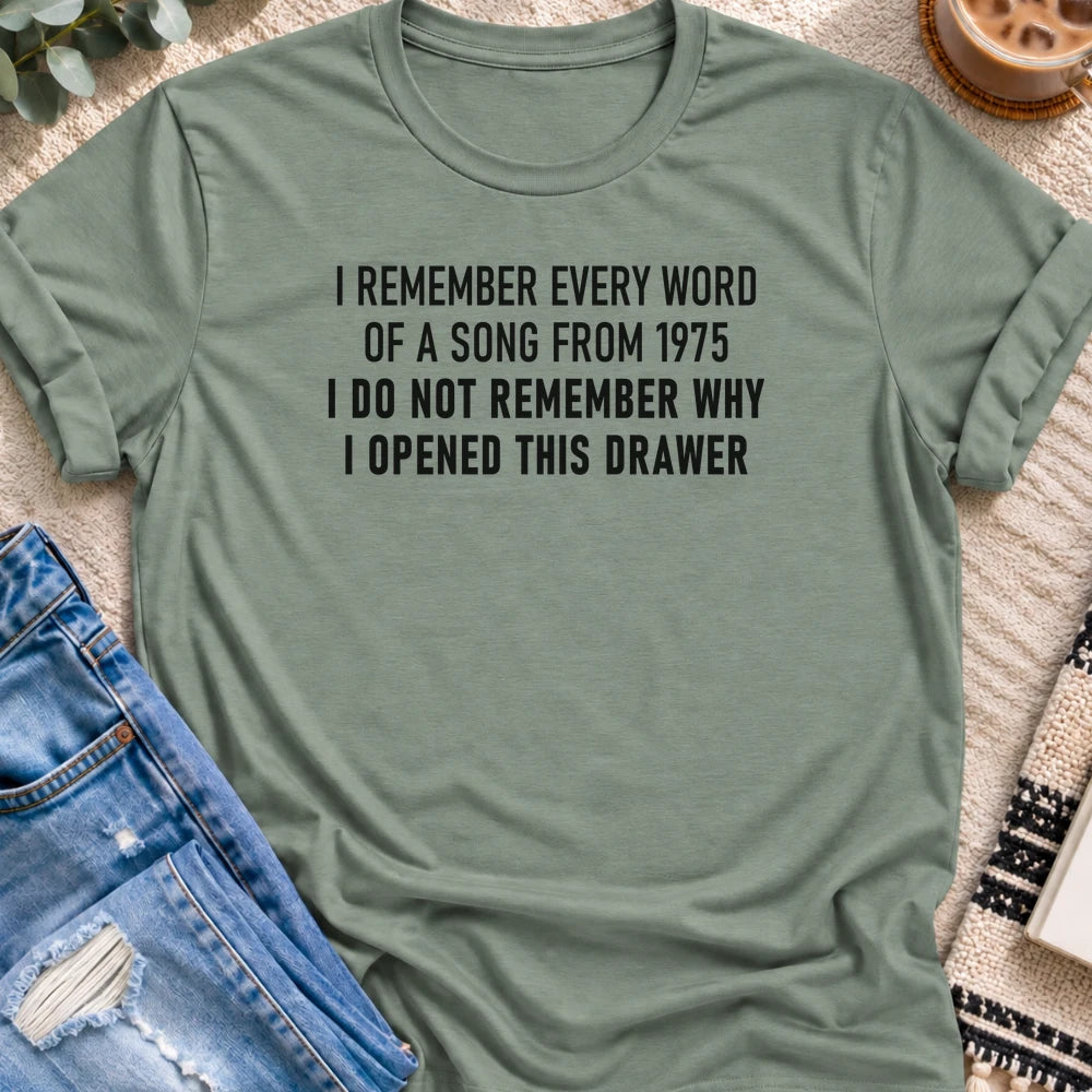 I Remember Every Word of a Song From 1975 T-shirt in Sage - Quiet Chaos Co unisex mental health tee