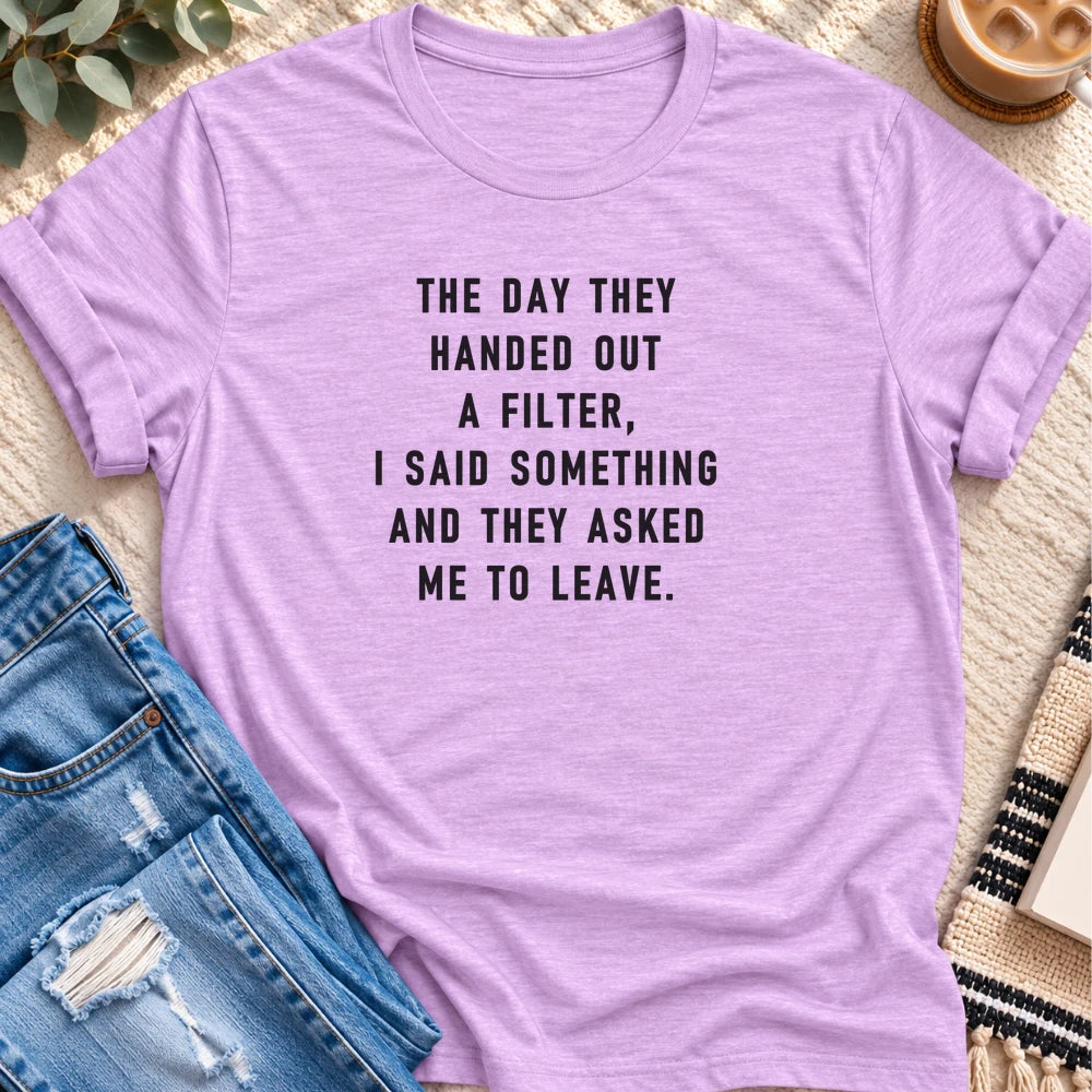 I Said Something and They Asked Me to Leave T-shirt in Heather Prism Lilac - Quiet Chaos Co unisex mental health tee