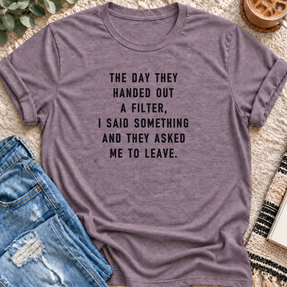 I Said Something and They Asked Me to Leave T-shirt in Heather Purple - Quiet Chaos Co unisex mental health tee
