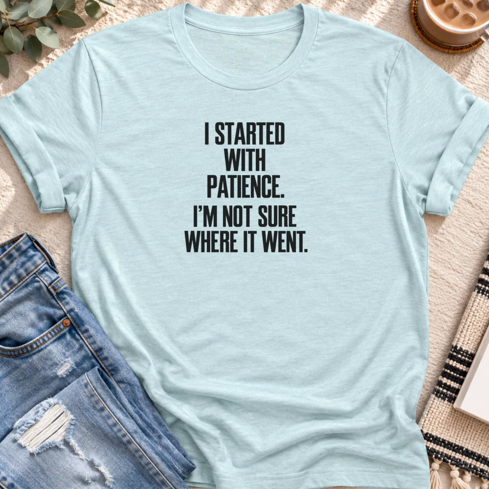 I Started With Patience T-shirt in Heather Prism Ice Blue - Quiet Chaos Co unisex mental health tee