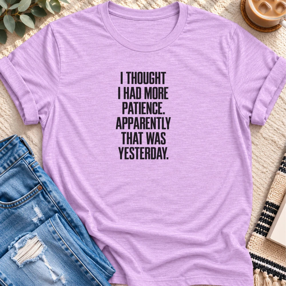I Thought I Had More Patience T-shirt in Heather Prism Lilac - Quiet Chaos Co unisex mental health tee