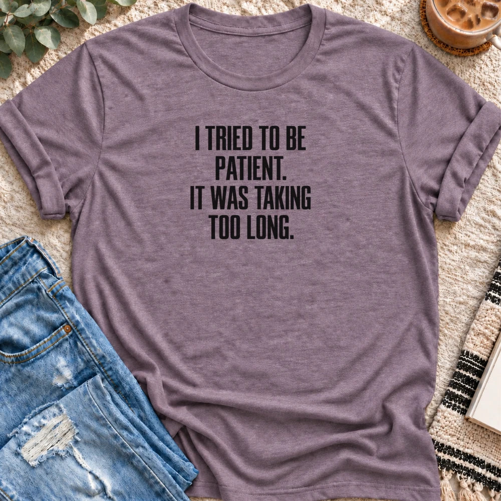 I Tried to Be Patient T-shirt in Heather Purple - Quiet Chaos Co unisex mental health tee