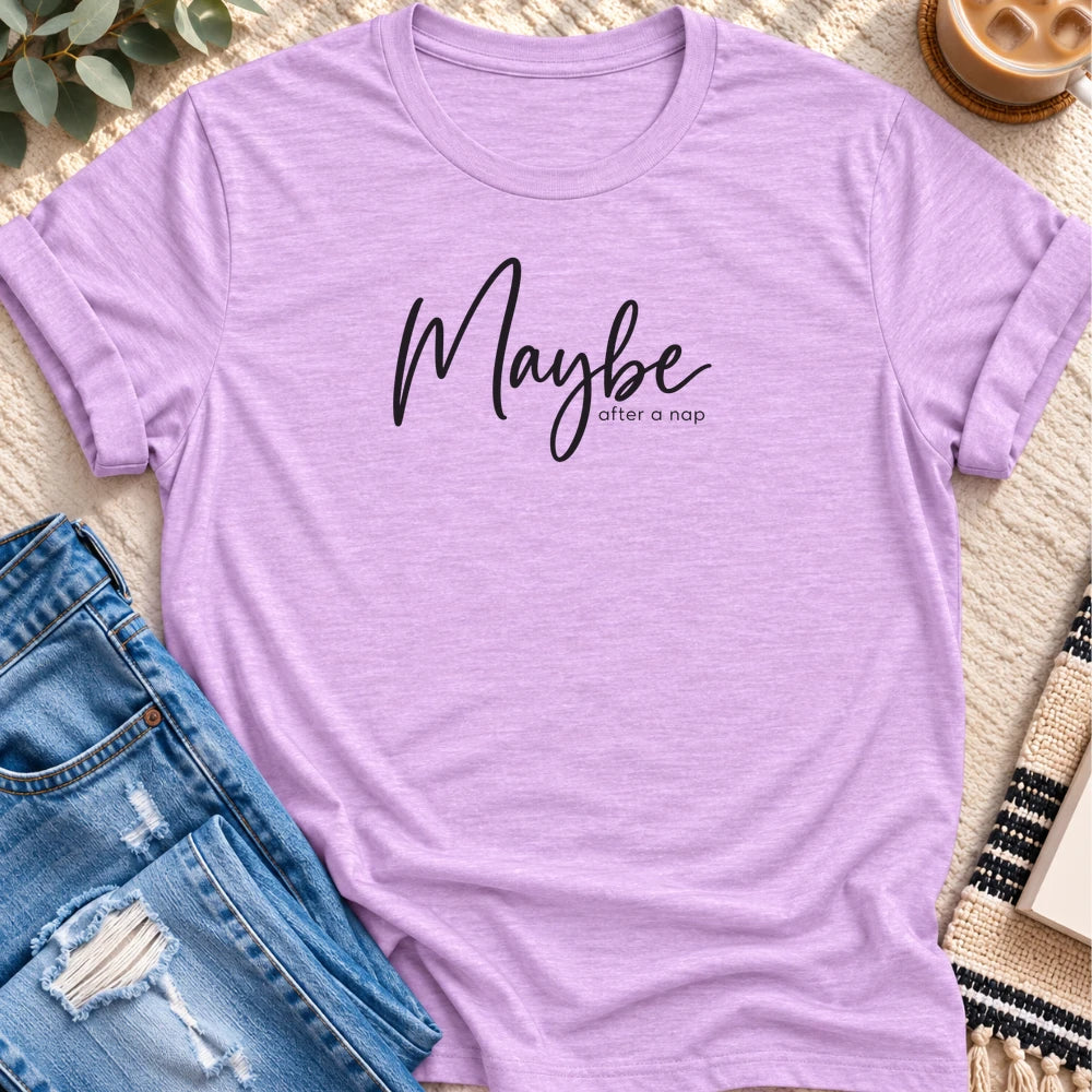 Maybe After a Nap T-shirt in Heather Prism Lilac - Quiet Chaos Co unisex mental health tee