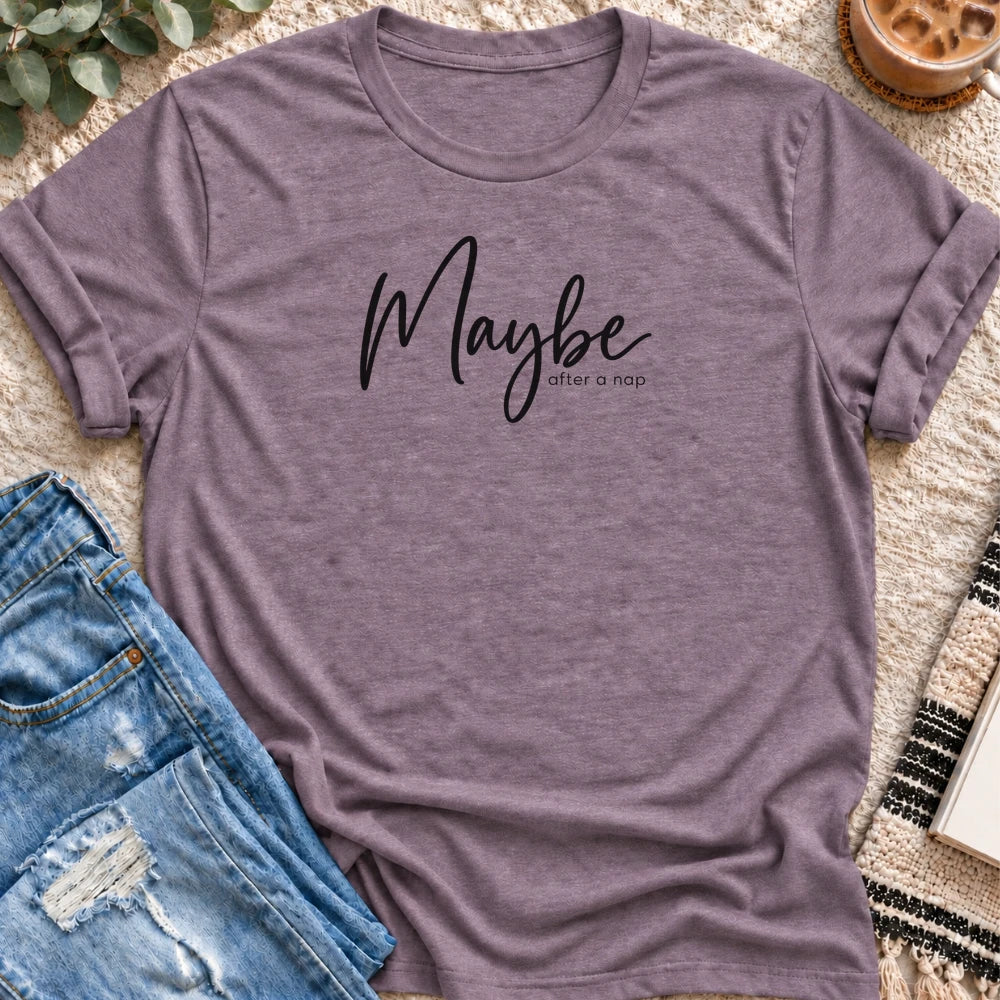 Maybe After a Nap T-shirt in Heather Purple - Quiet Chaos Co unisex mental health tee