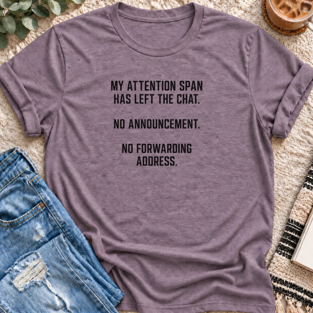 My Attention Span Has Left the Chat T-Shirt in Heather Purple - Quiet Chaos Co unisex mental health tee