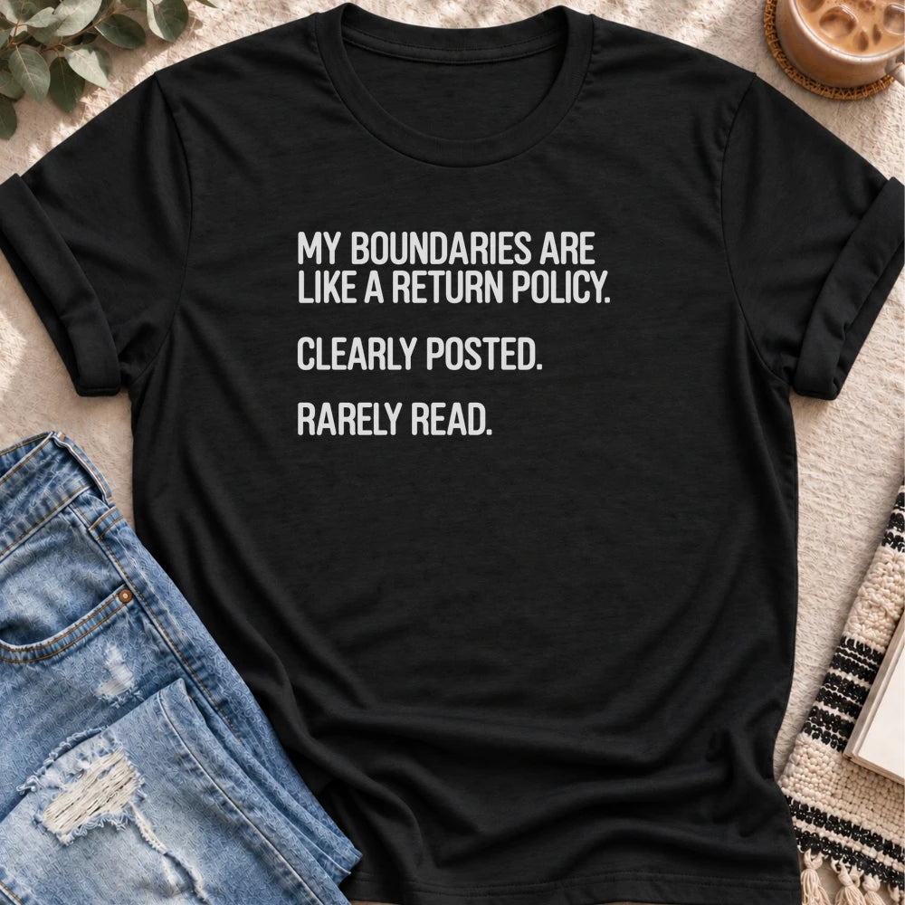 My Boundaries Are Like a Return Policy T-shirt in Black - Quiet Chaos Co unisex mental health tee