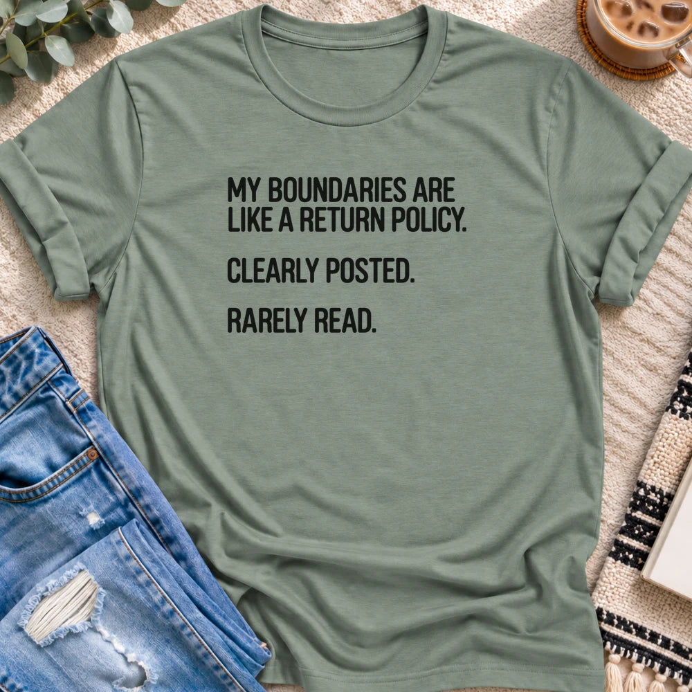 My Boundaries Are Like a Return Policy T-shirt in Sage - Quiet Chaos Co unisex mental health tee