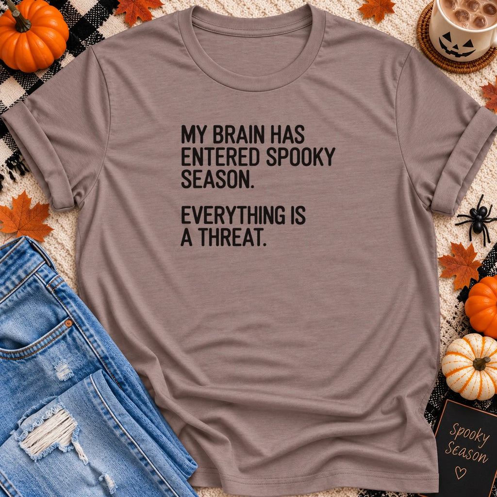 My Brain Has Entered Spooky Season T-Shirt in Pebble Brown - Quiet Chaos Co unisex mental health tee