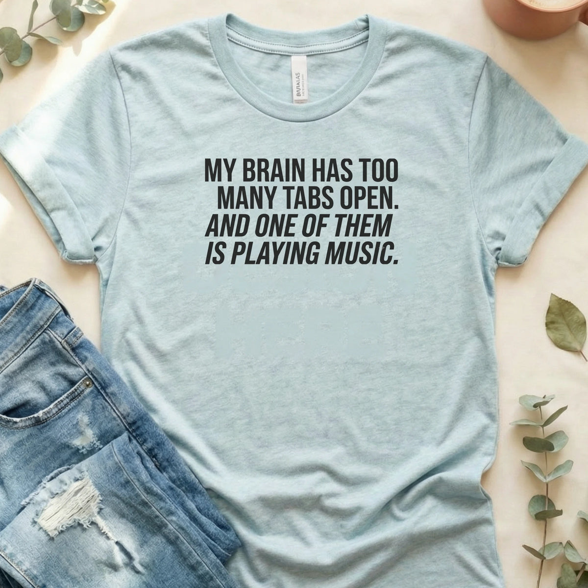 My Brain Has Too Many Tabs Open Graphic T-Shirt – Heather Prism Ice Blue Bella Canvas Unisex Tee | Quiet Chaos Co