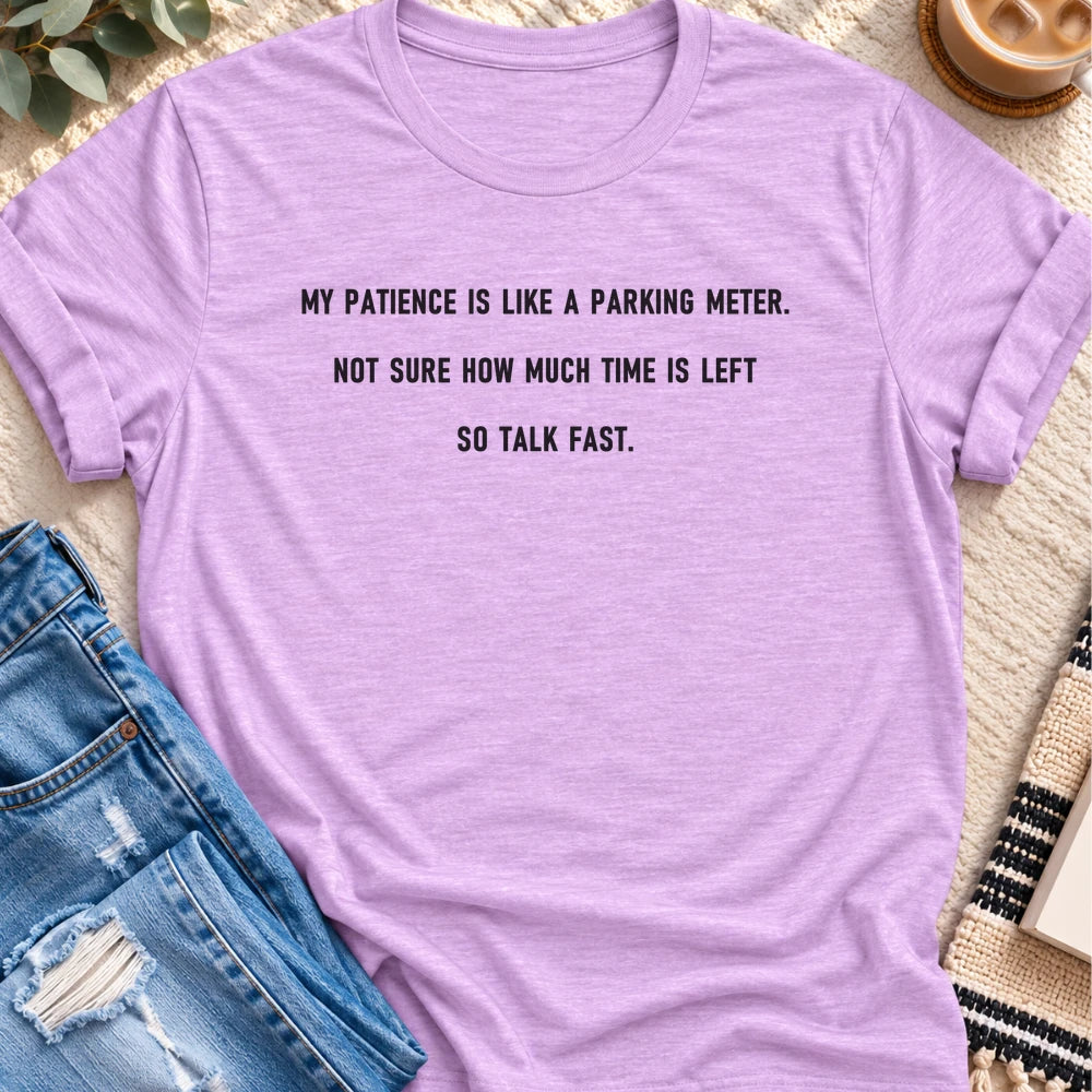 My Patience Is Like a Parking Meter T-shirt in Heather Prism Lilac - Quiet Chaos Co unisex mental health tee