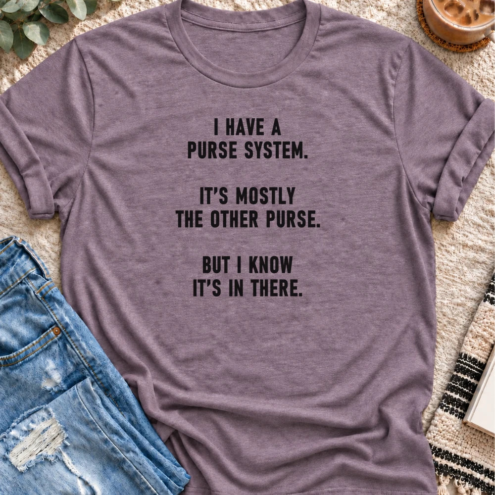 My Purse System Is the Other Purse T-shirt in Heather Purple - Quiet Chaos Co unisex mental health tee