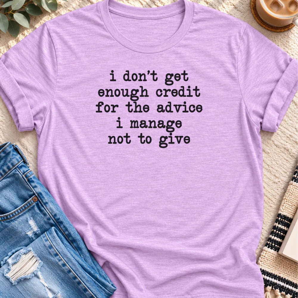No Credit for the Advice I Don't Give T-shirt in Heather Prism Lilac - Quiet Chaos Co unisex mental health tee