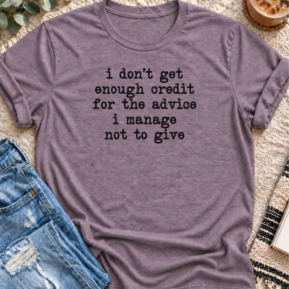 No Credit for the Advice I Don't Give T-shirt in Heather Purple - Quiet Chaos Co unisex mental health tee
