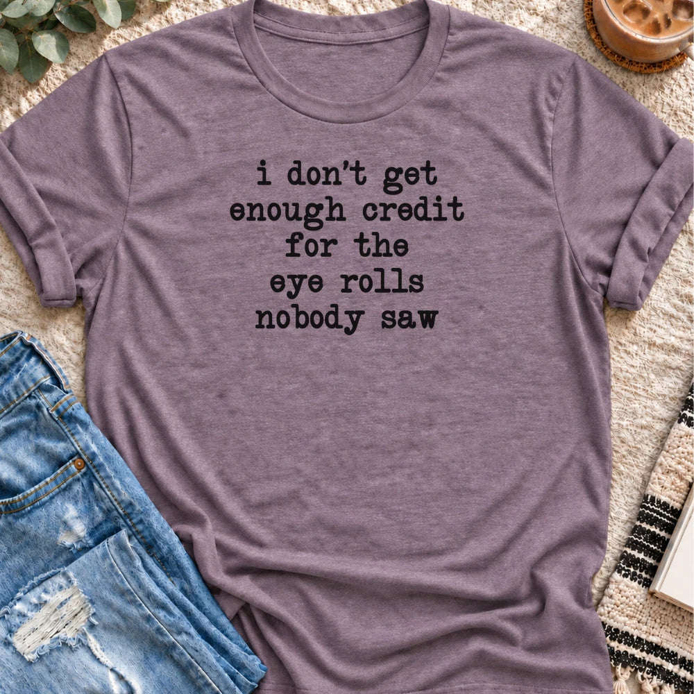 No Credit for the Eye Rolls Nobody Saw T-shirt in Heather Purple - Quiet Chaos Co unisex mental health tee