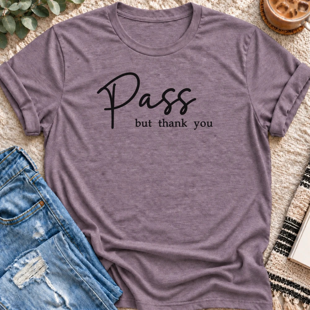 Pass, but Thank You T-shirt in Heather Purple - Quiet Chaos Co unisex mental health tee